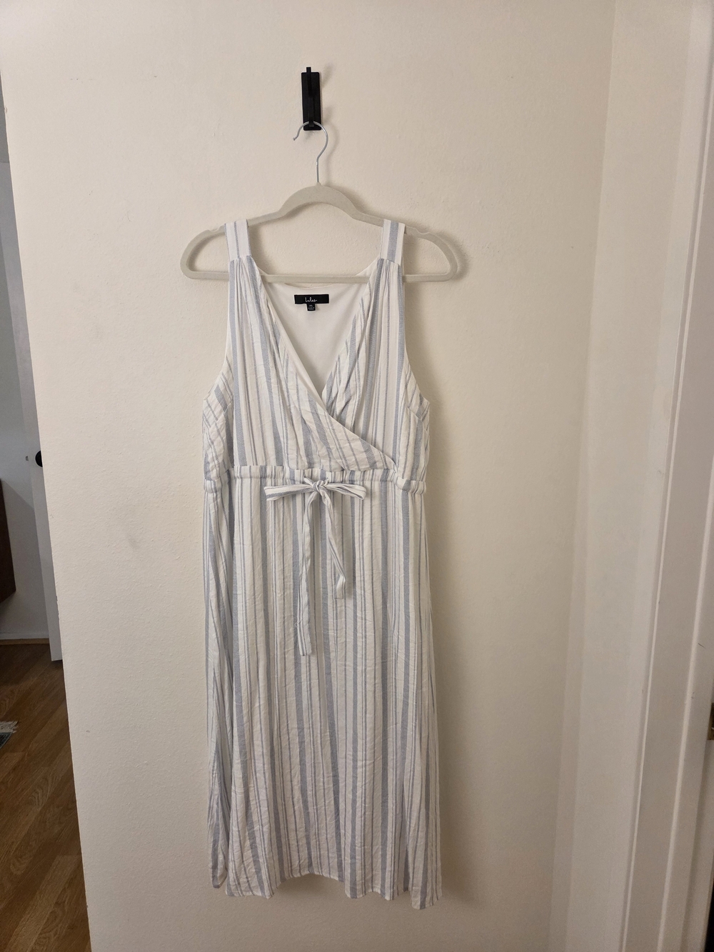 Lulus Capri Charm White And Blue Striped Midi Dress - Size XL